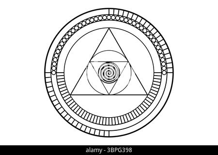 Sacred Geometry, Geometric shapes Circles and triangles in golden proportion, Mystical logo design, tattoo icon, masonic simbol, occult magic spiral, Stock Vector