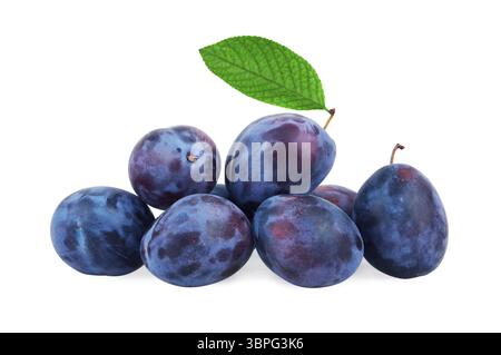 Plums with leaf isolated on white background Stock Photo