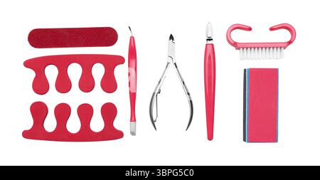 Set of manicure and pedicure tools and accessories, isolated on white background Stock Photo