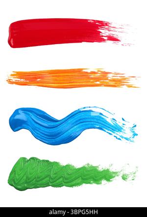 Set of strokes of multicolored paint isolated on white background Stock Photo