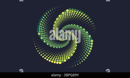 Radial halftone dot pattern forming spiral tunnel effect representing motion energy focus transformation illusion dynamics abstract digital background Stock Vector