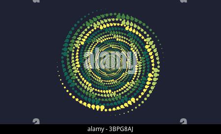 Radial halftone dot pattern forming spiral tunnel effect representing motion energy focus transformation illusion dynamics abstract digital background Stock Vector