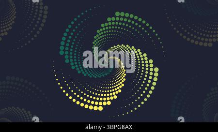 Radial halftone dot pattern forming spiral tunnel effect representing motion energy focus transformation illusion dynamics abstract digital background Stock Vector