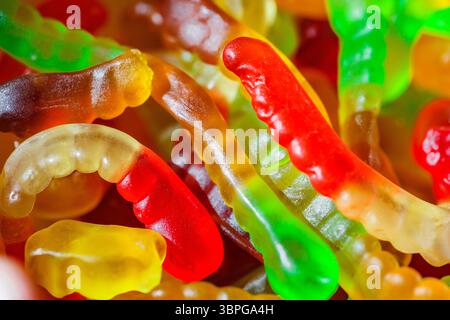 jelly candy worms close-up, selective focus Stock Photo