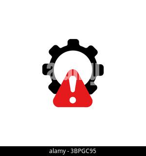 Icon of a gear with red warning exclamation mark for caution or system error notification Stock Vector