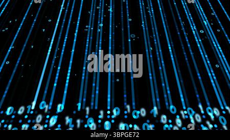 Abstract blue aqua visualization dolly view scale wpie glow dot in laser technology binary digital numeric element dots on black screen Stock Photo