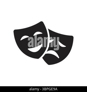 Theatrical masks representing drama, comedy, and tragedy with various happy and sad facial expressions on a white background Stock Vector