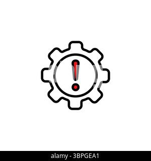 Icon of gear showing a red exclamation point for settings alert and warning notifications Stock Vector