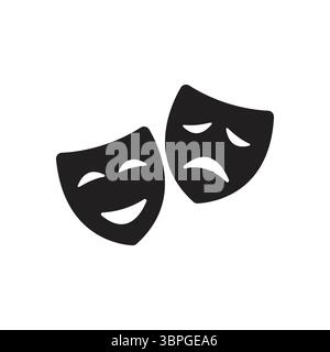 Theatrical masks representing drama, comedy, and tragedy with various happy and sad facial expressions on a white background Stock Vector
