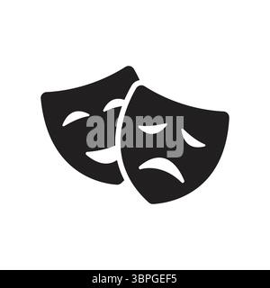 Theatrical masks representing drama, comedy, and tragedy with various happy and sad facial expressions on a white background Stock Vector