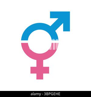 Gender identity icons featuring combined male and female symbols in pink color variations and solid gray silhouettes Stock Vector