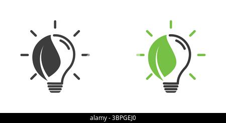 Eco-friendly lightbulb icon with leaf inside, symbolizing green energy, sustainable innovation, environmental awareness, and renewable electricity Stock Vector