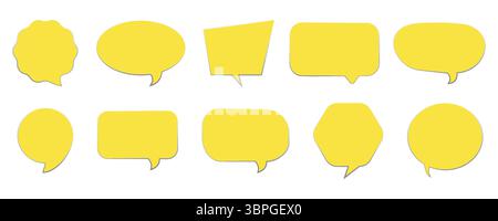 Set of speech bubble icons in various shapes representing communication, dialogue, message, comment, chat, conversation, and text boxes Stock Vector
