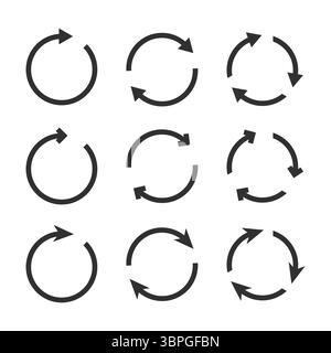 Circular arrow icons representing reload, refresh, update, sync, repeat, rotation, cycle, and process flow in minimal flat design for interface Stock Vector