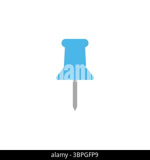 Blue push pin icon representing marking, reminder, note, location, pinning, office tool, and organization concept in flat design style Stock Vector