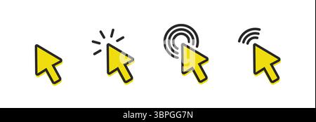 Cursor icons representing clicking, pointer interaction, selection, and digital navigation with variations including click effects and signals Stock Vector
