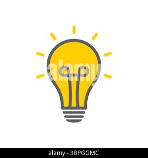 Light bulb icons representing ideas, innovation, creativity, energy, and solutions in black, gray, and yellow variations on white background Stock Vector