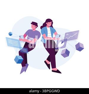 couple-using-augmented-reality-smartphones Stock Vector
