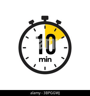 Stopwatch showing 10 minutes with time indicator in black and white Stock Vector