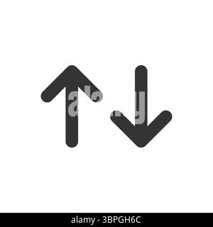 Up and down arrow icons representing upload and download, data transfer, synchronization, internet speed, and digital communication in bold black Stock Vector