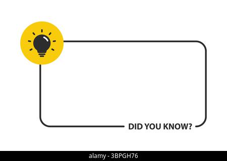 Did you know text with glowing light bulb representing curiosity awareness learning trivia knowledge insight reminder information highlight education Stock Vector