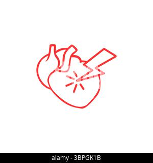 Heart with lightning bolt icon depicting energy and health in minimal red line art style Stock Vector