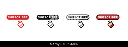 Icon set featuring subscribe button with clicking hand in various styles and colors Stock Vector