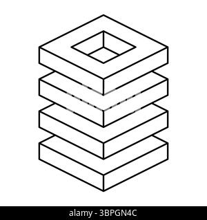 Geometric Stack Outline Illustration. This vector illustration depicts a three-dimensional, layered geometric stack with clean and precise lines. Stock Vector