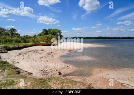 Beautiful view of the Xingu River beach in the Amazon rainforest on a summer day. Environment, biodiversity, ecology, climate change, conservation Stock Photo