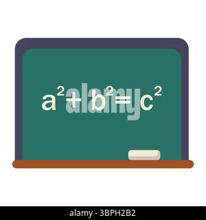 Green classroom board with chalk and math formula in flat cartoon style Stock Vector