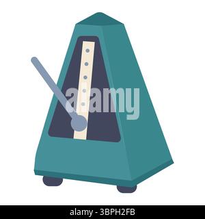 Classic mechanical metronome with pendulum shown in flat style ideal for music lessons practice and educational materials Stock Vector