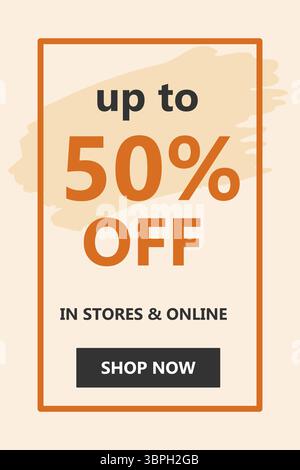 Modern sale banner with big percent discount text and shop now button suitable for online stores and marketing campaigns Stock Vector