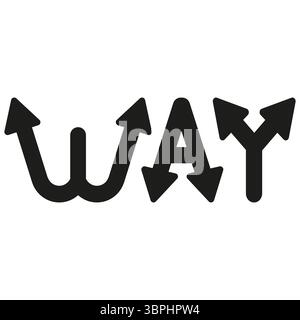 Playful way typography. Bold black arrows. Directional message concept. White background contrast. Stock Vector
