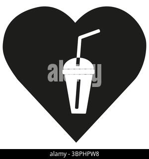 Drink heart icon. Love potion symbol. Black straw emblem. Vector illustration. Stock Vector