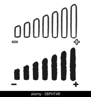 Volume bars icon. Hand drawn levels. Signal strength Vector. Brushstroke indicator design. Stock Vector