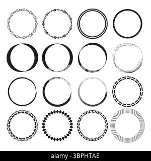 Circular frame collection. Decorative border elements. Diverse round shapes. Vector unique design. Stock Vector