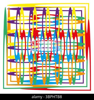 Colorful grid icon. Overlapping oval Vector. Layered rectangle frame. Bright abstract pattern. Stock Vector