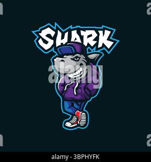 Shark mascot logo design vector with modern illustration concept style for badge, emblem and t shirt printing. Smart shark illustration. Stock Vector