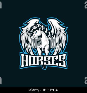 horse mascot logo design with modern illustration concept style for badge, emblem and t shirt printing. horse illustration with wings. Stock Vector