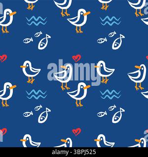 cute Ducks Seamless Pattern Stock Vector