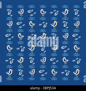 duck cartoon vector with navy background Stock Vector