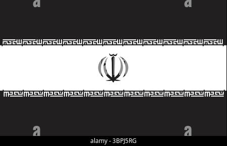 silhouette illustration of the Iranian flag with black and white geometric pattern design. Stock Vector