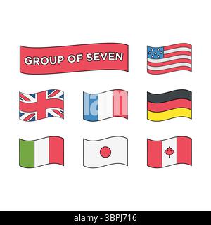 group of seven flags icon design vector illustration Stock Vector
