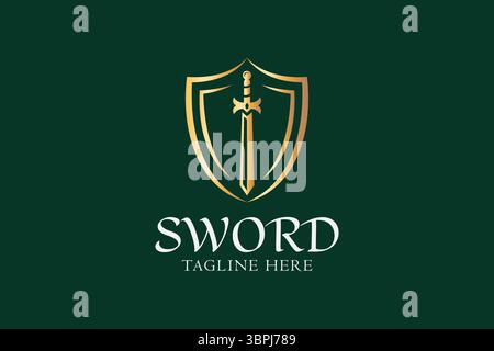 Illustration of Sword and Shield Elegant Gold Logo Stock Vector