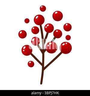Vibrant hand drawn doodle illustration of red berries on a stylized brown branch. Cheerful digital artwork perfect for autumn and winter themed design Stock Vector