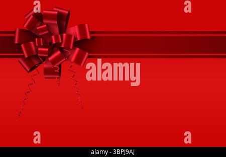 Glossy red gift bow is featuring ribbon loops and curled streamers in flat design red gradient Stock Photo