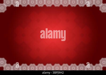 Red gradient panel featuring blurred diamond motifs and white floral lace borders in flat design Stock Photo