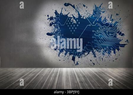 Splash on wall revealing circuit board Stock Photo