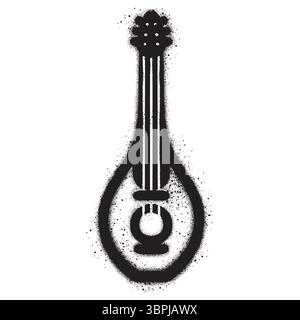 Sitar icons in graffiti style with black spray paint. vector illustration. Stock Vector