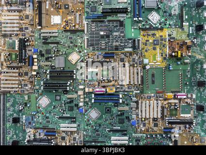View of several computer boards lined up in a row Stock Photo